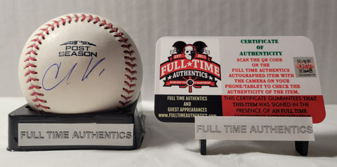 Christian Vazquez Boston Red Sox Autographed Rawlings OMLB 2018 Postseason Baseball with Full Time Authentics QR Code Hologram