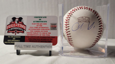 Christian Vazquez Boston Red Sox Autographed Rawlings OMLB 2018 World Series Baseball with Full Time Authentics QR Code Hologram