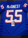 Willie McGinest New England Patriots Autographed & Inscribed Custom 1995-9 Blue Football Style Jersey w/JSA coa